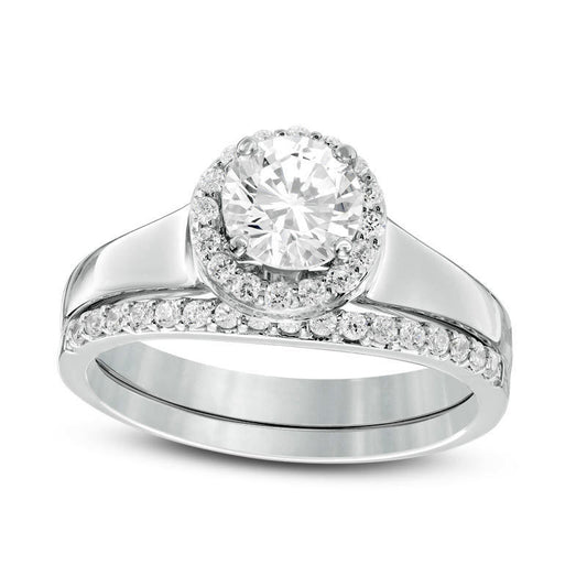 1.0 CT. T.W. Natural Diamond Frame Bridal Engagement Ring Set in Solid 14K White Gold