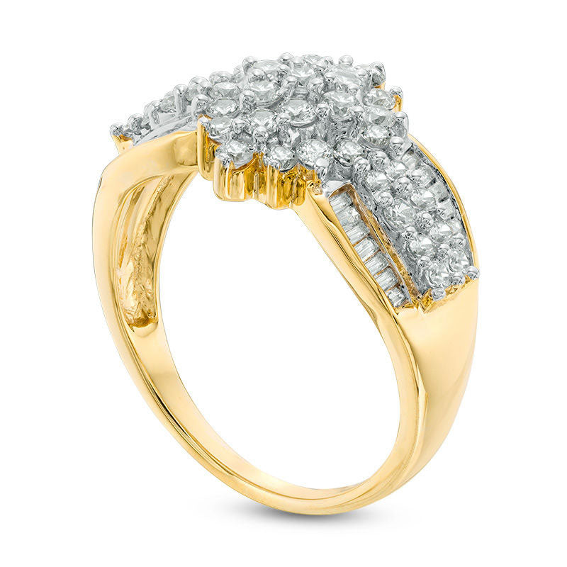 1.0 CT. T.W. Composite Natural Diamond Marquise Multi-Row Engagement Ring in Solid 10K Yellow Gold