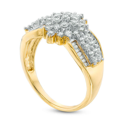 1.0 CT. T.W. Composite Natural Diamond Marquise Multi-Row Engagement Ring in Solid 10K Yellow Gold
