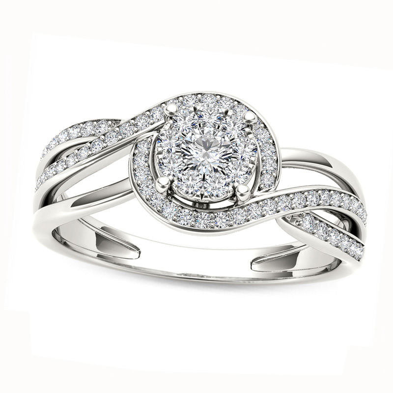 0.25 CT. T.W. Composite Natural Diamond Frame Twist Bypass Promise Ring in Solid 10K White Gold