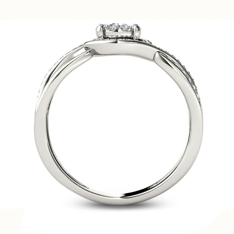 0.25 CT. T.W. Composite Natural Diamond Frame Twist Bypass Promise Ring in Solid 10K White Gold