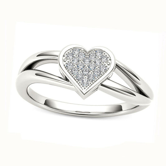 Natural Diamond Accent Heart Promise Ring in Solid 10K White Gold