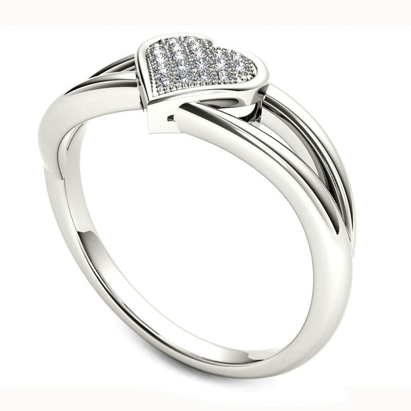Natural Diamond Accent Heart Promise Ring in Solid 10K White Gold