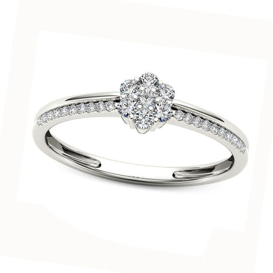 0.20 CT. T.W. Natural Diamond Flower Promise Ring in Solid 10K White Gold