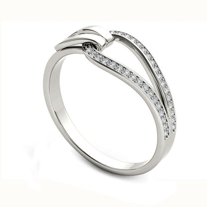 Natural Diamond Accent Buckle Ring in Solid 10K White Gold