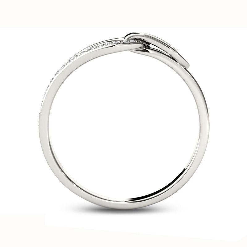 Natural Diamond Accent Buckle Ring in Solid 10K White Gold