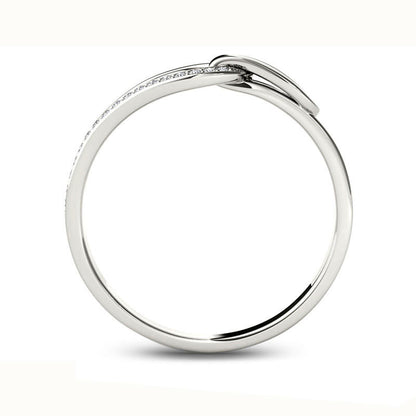 Natural Diamond Accent Buckle Ring in Solid 10K White Gold