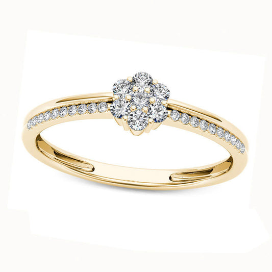 0.20 CT. T.W. Natural Diamond Flower Promise Ring in Solid 10K Yellow Gold