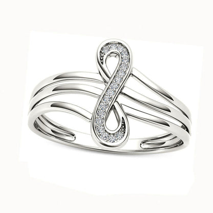 Natural Diamond Accent Infinity Split Shank Ring in Solid 10K White Gold