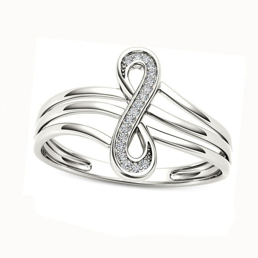 Natural Diamond Accent Infinity Split Shank Ring in Solid 10K White Gold