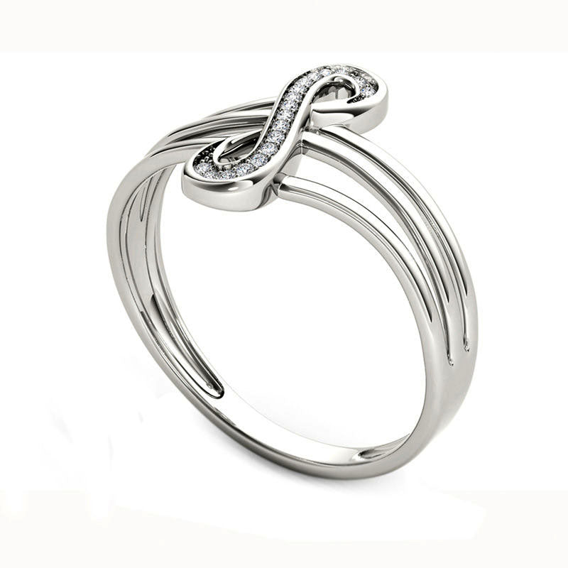 Natural Diamond Accent Infinity Split Shank Ring in Solid 10K White Gold