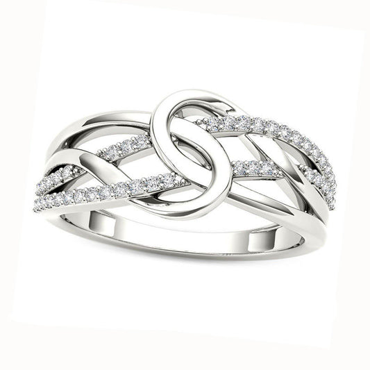 0.17 CT. T.W. Natural Diamond Crossover Loop Ring in Solid 10K White Gold