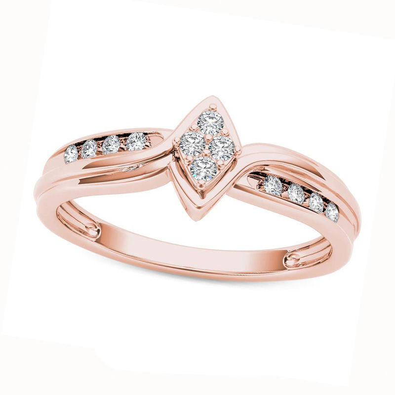 0.10 CT. T.W. Quad Natural Diamond Marquise Bypass Ring in Solid 10K Rose Gold