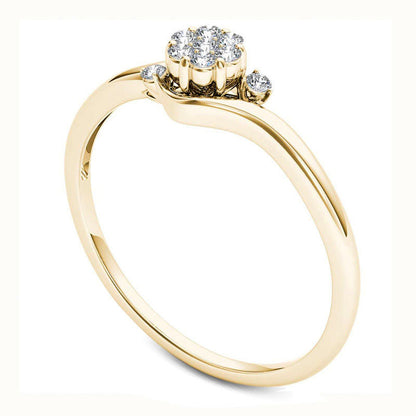 Natural Diamond Accent Flower Bypass Promise Ring in Solid 10K Yellow Gold