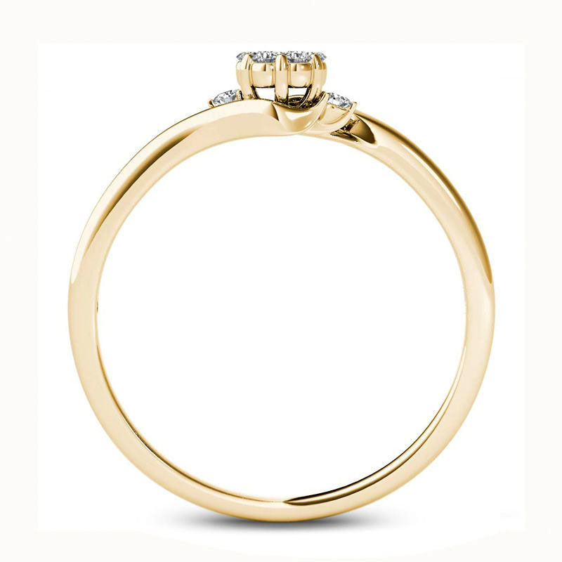 Natural Diamond Accent Flower Bypass Promise Ring in Solid 10K Yellow Gold