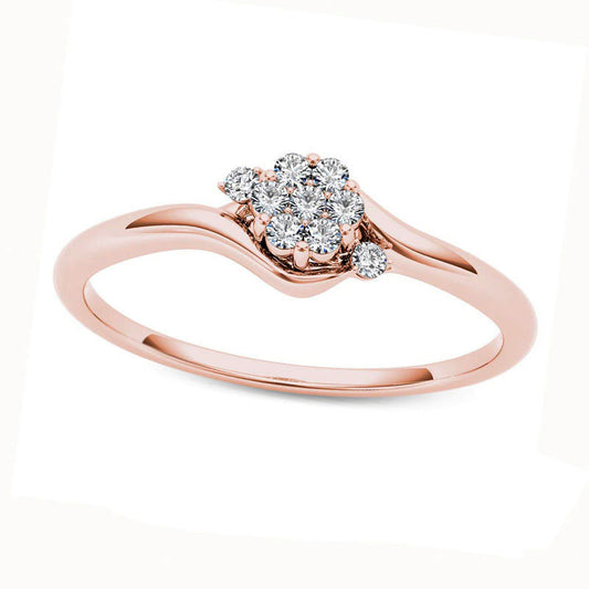 Natural Diamond Accent Flower Bypass Promise Ring in Solid 10K Rose Gold