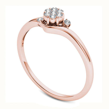 Natural Diamond Accent Flower Bypass Promise Ring in Solid 10K Rose Gold