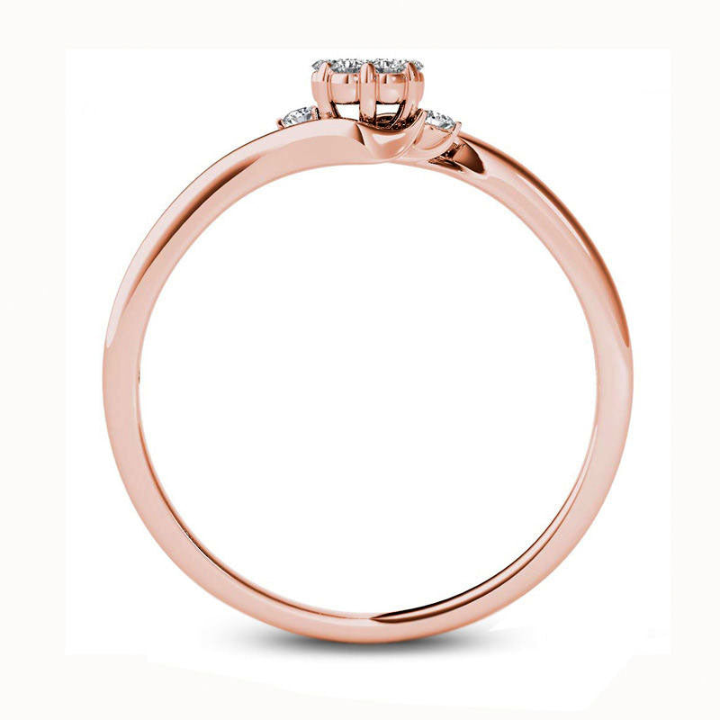 Natural Diamond Accent Flower Bypass Promise Ring in Solid 10K Rose Gold