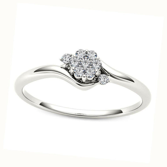 Natural Diamond Accent Flower Bypass Promise Ring in Solid 10K White Gold