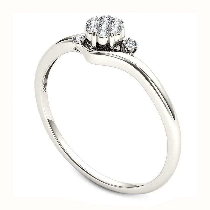 Natural Diamond Accent Flower Bypass Promise Ring in Solid 10K White Gold
