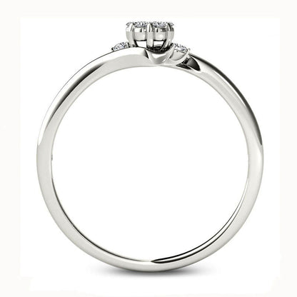 Natural Diamond Accent Flower Bypass Promise Ring in Solid 10K White Gold