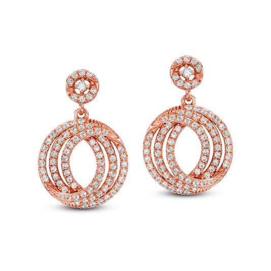 0.5 CT. T.W. Diamond Three Row Swirl Circle Drop Earrings in 10K Rose Gold