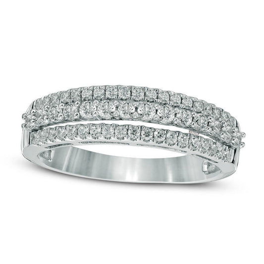 0.50 CT. T.W. Natural Diamond Triple Row Wedding Band in Solid 10K White Gold