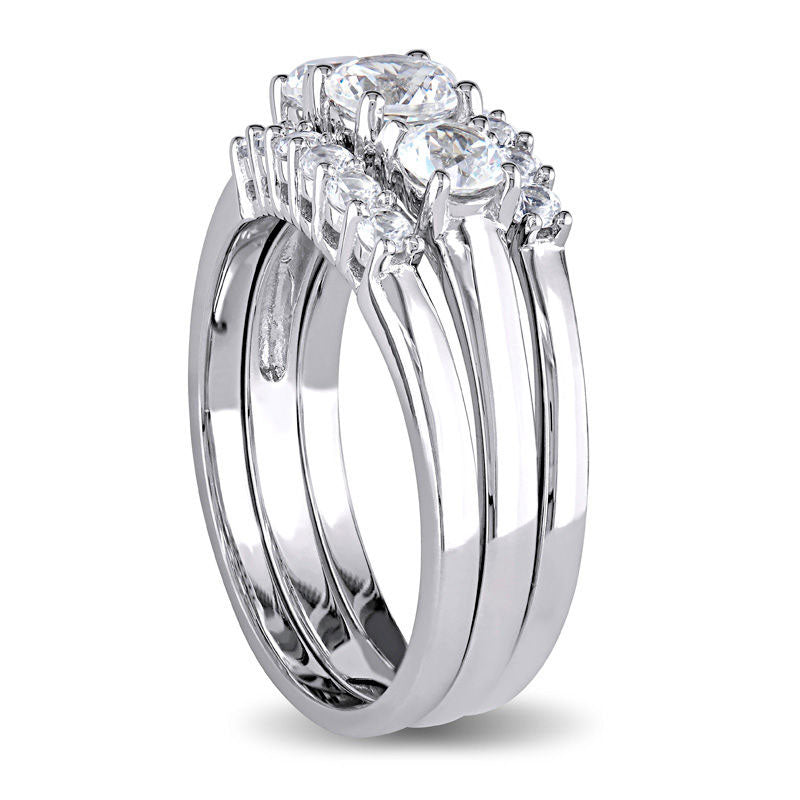 5.0mm Lab-Created White Sapphire Three Piece Bridal Engagement Ring Set in Solid 10K White Gold