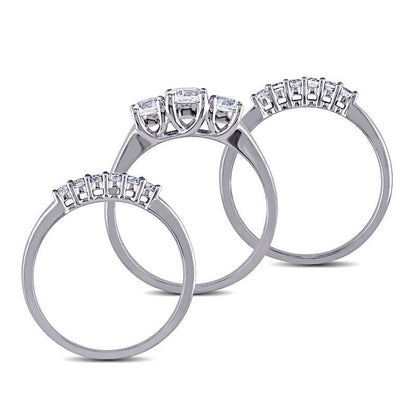 5.0mm Lab-Created White Sapphire Three Piece Bridal Engagement Ring Set in Solid 10K White Gold