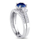 6.0mm Lab-Created Blue and White Sapphire with 0.13 CT. T.W. Diamond Three Stone Bridal Engagement Ring Set in Solid 10K White Gold