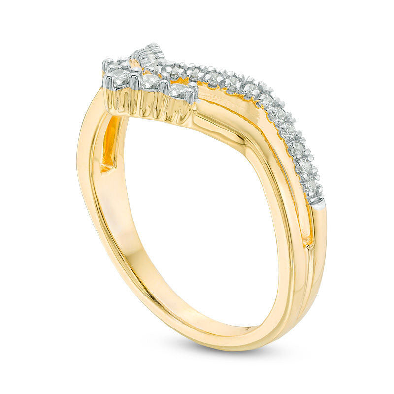 0.25 CT. T.W. Natural Diamond Double Chevron Ring in Solid 10K Yellow Gold