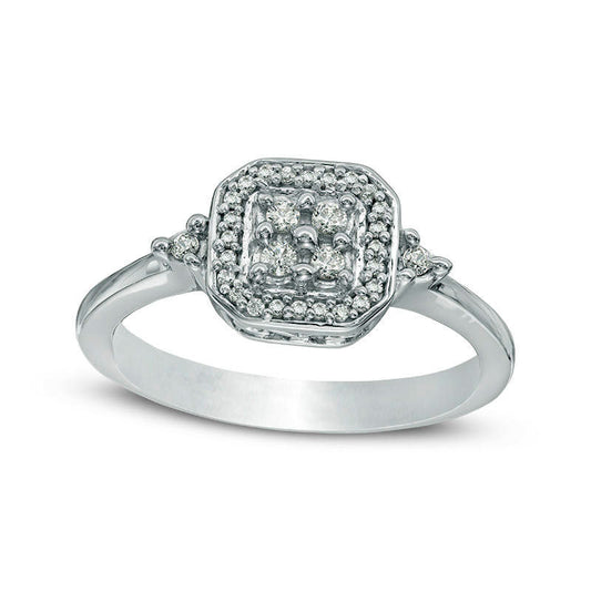 0.10 CT. T.W. Quad Natural Diamond Octagonal Frame Promise Ring in Sterling Silver