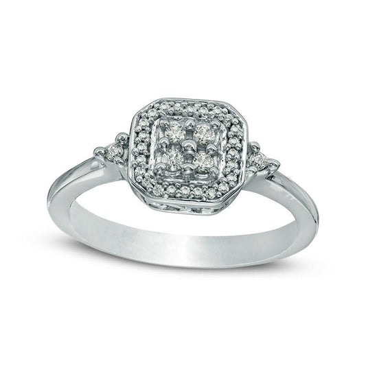 0.10 CT. T.W. Quad Natural Diamond Octagonal Frame Promise Ring in Sterling Silver