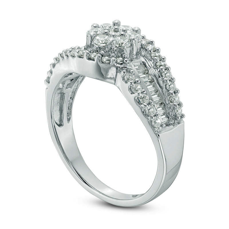 1.0 CT. T.W. Composite Natural Diamond Flower Bypass Ring in Solid 10K White Gold