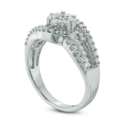 1.0 CT. T.W. Composite Natural Diamond Flower Bypass Ring in Solid 10K White Gold