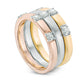 0.50 CT. T.W. Natural Diamond Seven Stone Three Piece Stackable Ring Set in Solid 10K Tri-Tone Gold