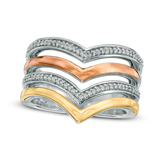 0.20 CT. T.W. Natural Diamond Multi-Row Chevron Ring in Sterling Silver and Solid 10K Two-Tone Gold