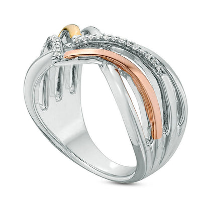 Natural Diamond Accent Crossover Chevron Ring in Sterling Silver and Solid 10K Two-Tone Gold