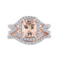 Cushion-Cut Morganite and 0.25 CT. T.W. Natural Diamond Frame Bridal Engagement Ring Set in Solid 10K Rose Gold