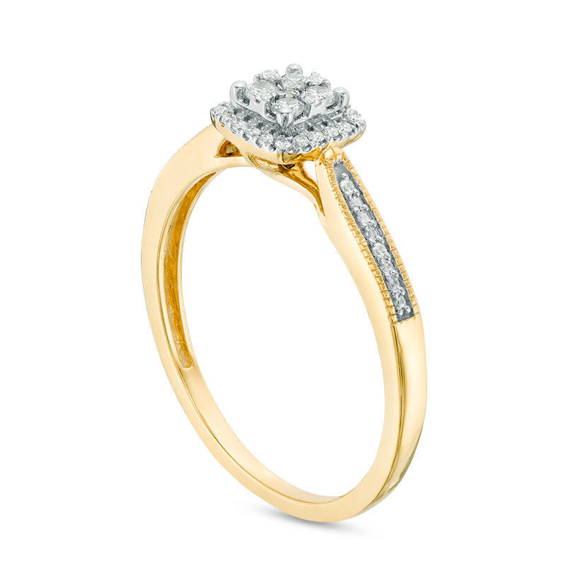 0.17 CT. T.W. Composite Natural Diamond Antique Vintage-Style Cushion Frame Promise Ring in Solid 10K Yellow Gold