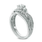 0.50 CT. T.W. Natural Diamond Three Stone Bypass Bridal Engagement Ring Set in Solid 10K White Gold