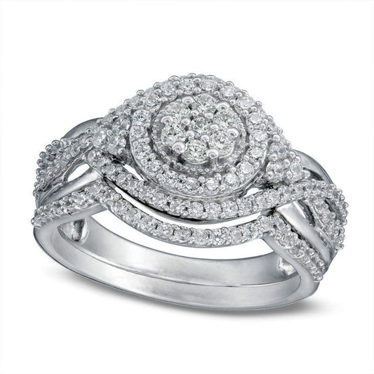 0.75 CT. T.W. Composite Natural Diamond Frame with Tri-Sides Twist Bridal Engagement Ring Set in Solid 10K White Gold