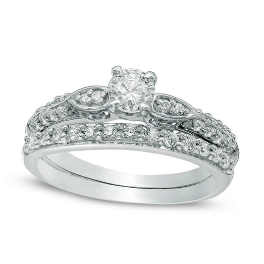 0.50 CT. T.W. Natural Diamond Frame Bridal Engagement Ring Set in Solid 10K White Gold