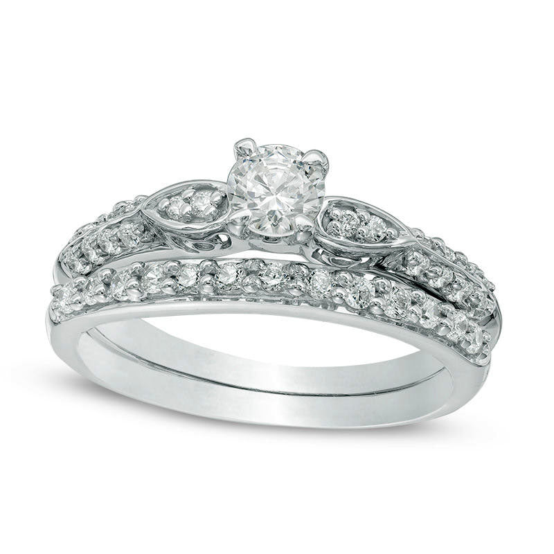 0.50 CT. T.W. Natural Diamond Frame Bridal Engagement Ring Set in Solid 10K White Gold