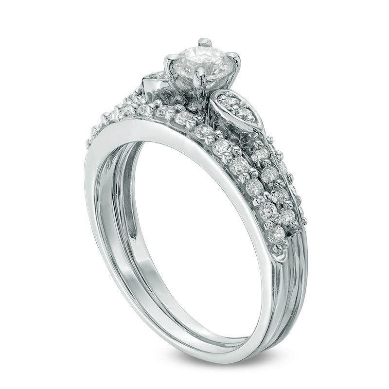 0.50 CT. T.W. Natural Diamond Frame Bridal Engagement Ring Set in Solid 10K White Gold