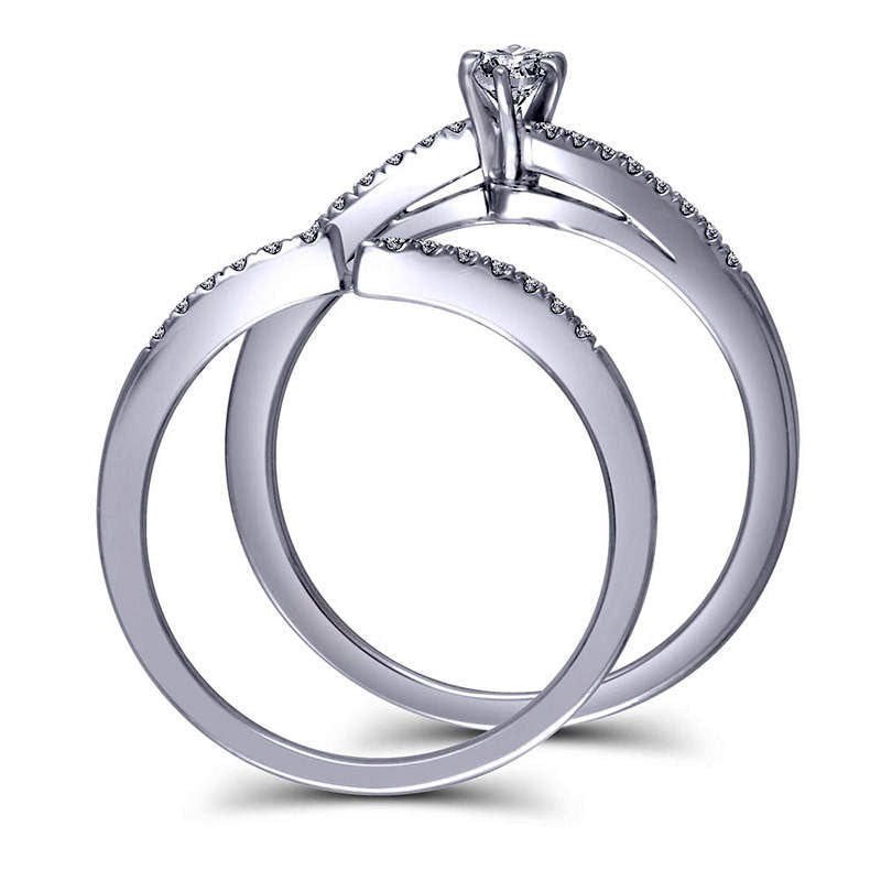 0.33 CT. T.W. Marquise Natural Diamond Double Bypass Bridal Engagement Ring Set in Solid 14K White Gold