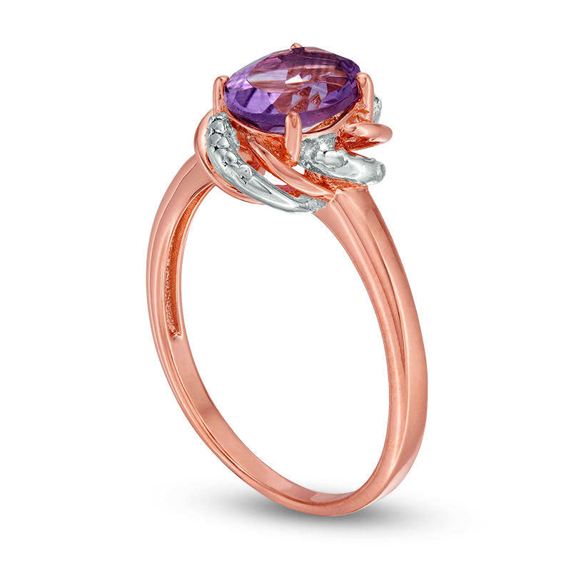 Oval Amethyst and Natural Diamond Accent Swirl Frame Ring in Sterling Silver with Solid 18K Rose Gold Plate