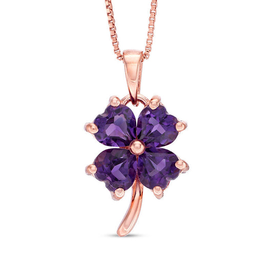 5.0mm Heart-Shaped Amethyst Clover Pendant in Sterling Silver with 14K Rose Gold Plate