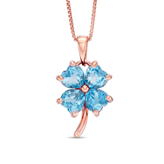 5.0mm Heart-Shaped Blue Topaz Clover Pendant in Sterling Silver with 14K Rose Gold Plate