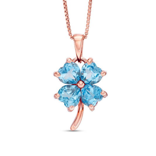 5.0mm Heart-Shaped Blue Topaz Clover Pendant in Sterling Silver with 14K Rose Gold Plate